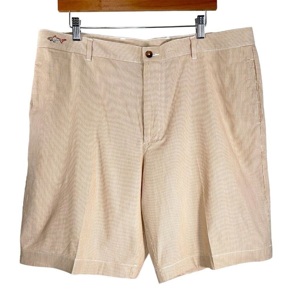Greg Norman Men's Striped Chino Shorts Cotton Size 38 Flat Front